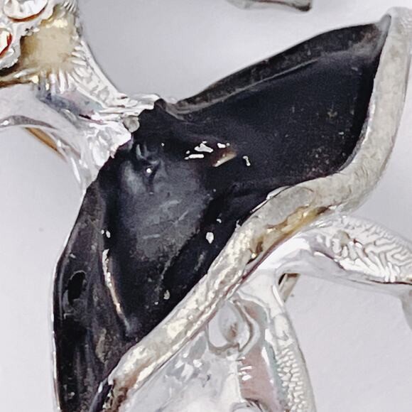 VTG 1950s Pin Ballerina Rhinestone Black Enamel Mid Century Brooch Silver Tone - Picture 6 of 11